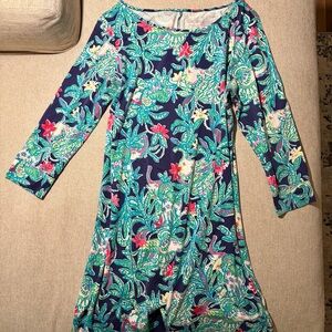 Lilly Pulitzer Long Sleeve Swing Dress Blue Green Print Size XL RN 80589